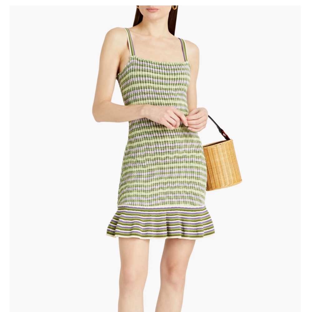 SANDRO
Christie shirred striped knitted mini dress